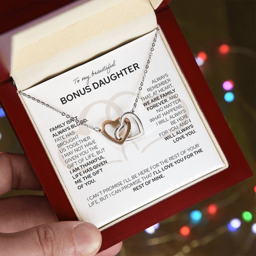 To My Bonus Daughter - Interlocking Hearts Necklace