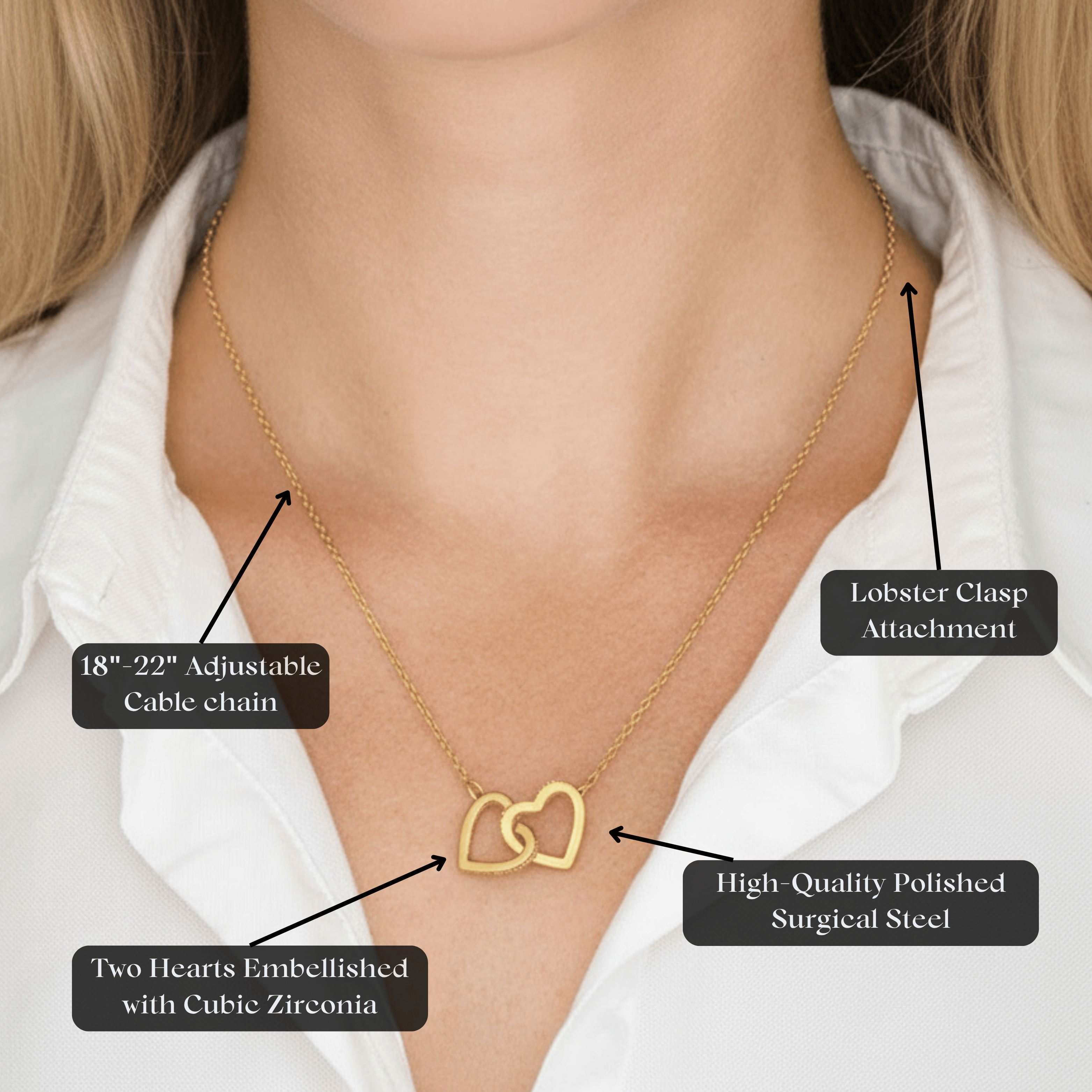 To My Granddaughter - Interlocking Hearts Necklace - NG